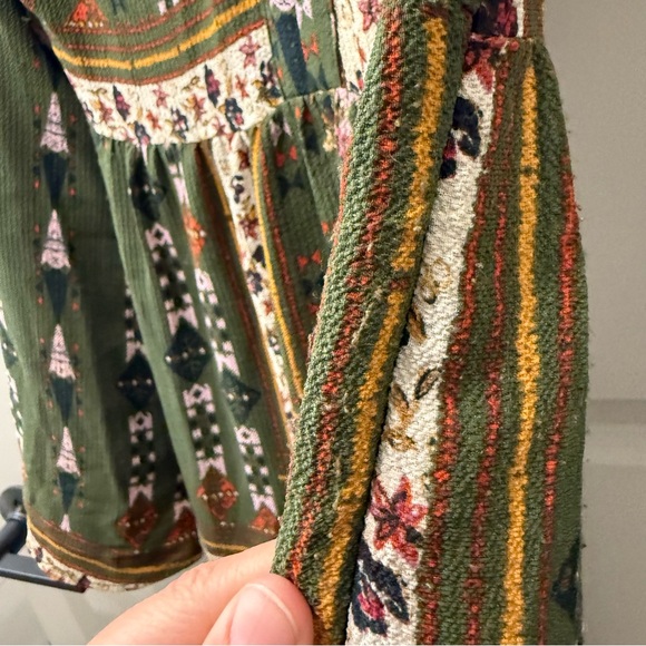 Altar'd State Fall Boho Maxi Dress Small Olive Green Bell Sleeve Minor Flaws - Picture 7 of 8